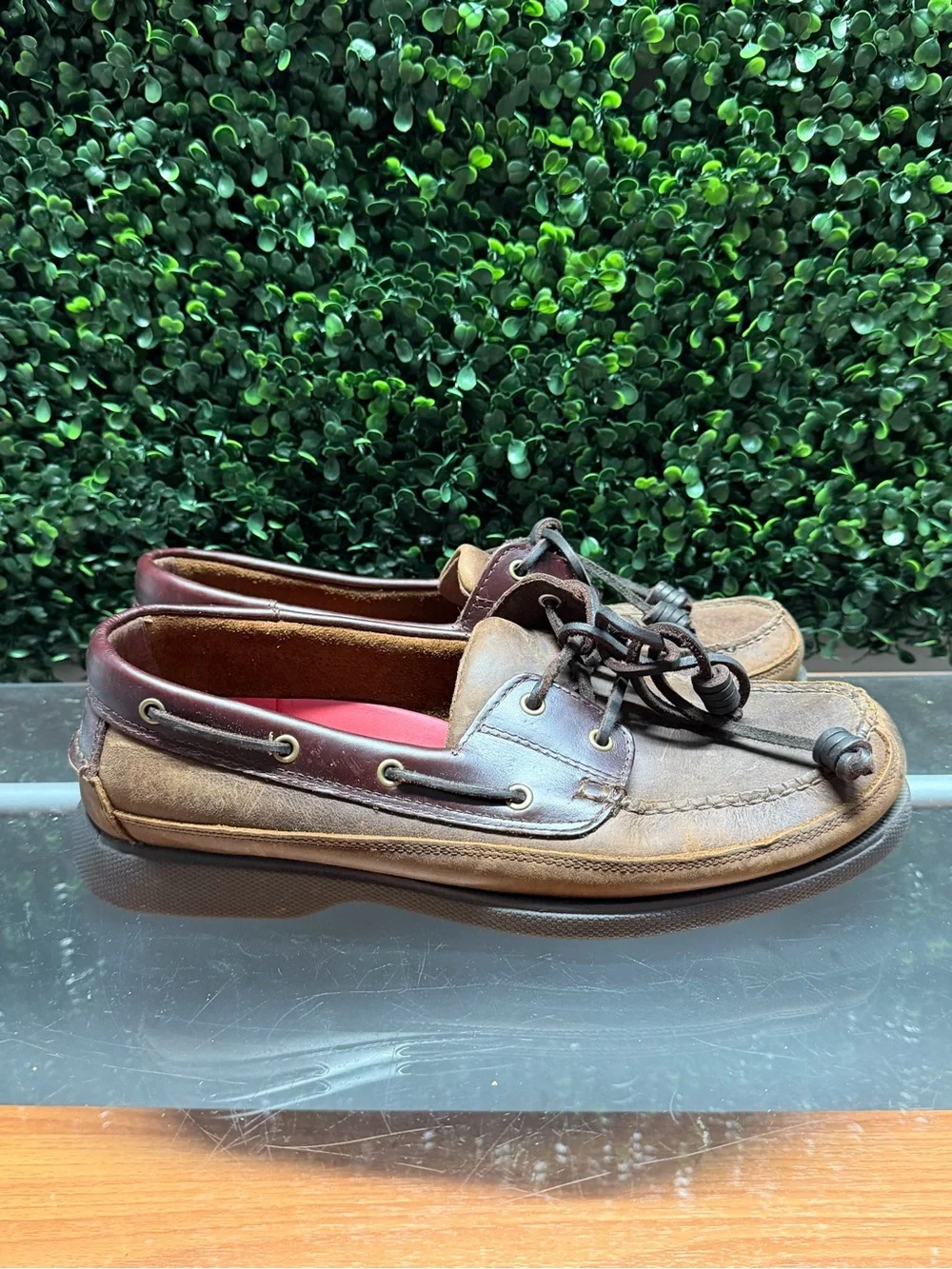 G.H. Bass & Co. Two-Tone Brown & Burgundy Leather Slip-On Boat Shoes